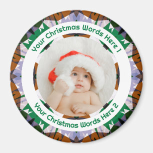 Erstes Weihnachten Baby Braun Grün Familienfoto-Ge Magnet