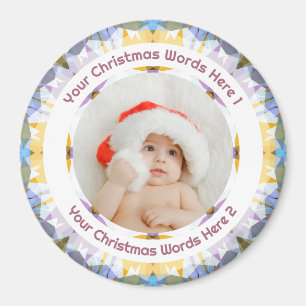 Erstes Weihnachten Baby Lila Gelb Familienfoto Magnet