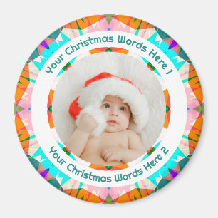 Erstes Weihnachten Baby Orange Türkis Familienfoto Magnet