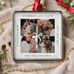 Erstes Weihnachten Baby-Schleifen-Foto-Collage-Geb Ornament Aus Metall