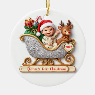 Erstes Weihnachten Baby-Schlitten mit individuelle Keramik Ornament