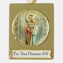 Erstes Weihnachten, das zusammen religiöse Braut Banner-Ornament Gold