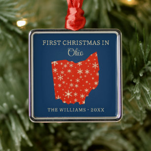 Erstes Weihnachten der Familie in Ohio, USA-Bundes Ornament Aus Metall