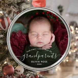 Erstes Weihnachten der Großeltern Foto Weiße Schri Ornament Aus Metall