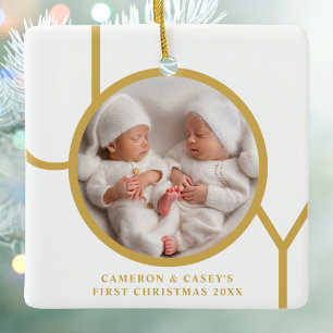 Erstes Weihnachten der Zwillinge - individuelles F Keramikornament