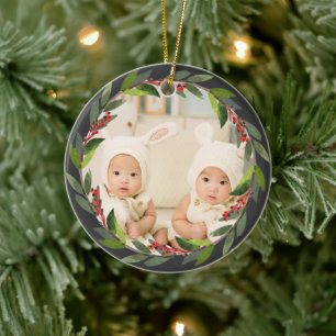 Erstes Weihnachten der Zwillinge Wasserfarben-Kran Keramik Ornament