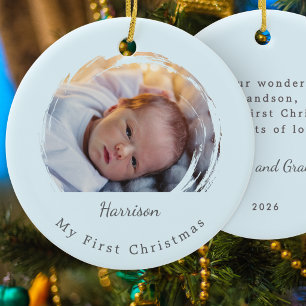 Erstes Weihnachten des Babys Blau Elegantes Foto-A Keramik Ornament