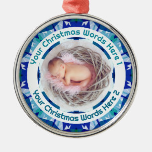 Erstes Weihnachten des Babys - blaues Familienfoto Ornament Aus Metall