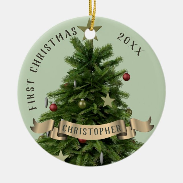 Erstes Weihnachten des Babys, hellgrüner Keramik-S Keramik Ornament (Vorne)