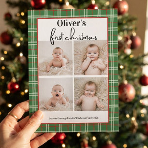 Erstes Weihnachten des Babys in Grün-Rot kariert 4 Einladung