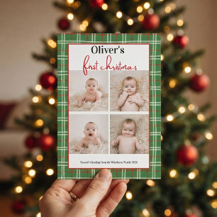 Erstes Weihnachten des Babys in Grün-Rot kariert 4 Einladung