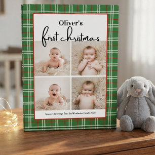 Erstes Weihnachten des Babys in Grün-Rot kariert 4 Fotoblock