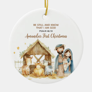 Erstes Weihnachten des Babys Krippen Tier Bibelver Keramik Ornament