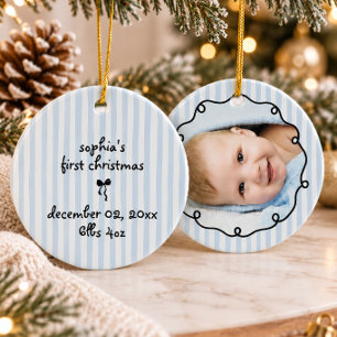 Erstes Weihnachten des Babys mit Foto in blauen St Keramik Ornament
