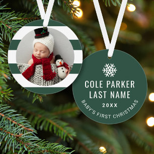 Erstes Weihnachten des Babys - moderne grüne Strei Ornament