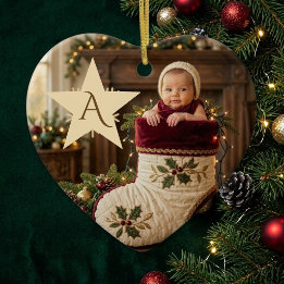 Erstes Weihnachten des Babys Monogramm Whimsical F Keramik Ornament