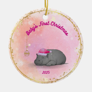 Erstes Weihnachten des Babys - Porzellan-Hippo-Anh Keramik Ornament