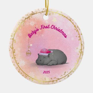 Erstes Weihnachten des Babys - Porzellan Nilpferd- Keramik Ornament