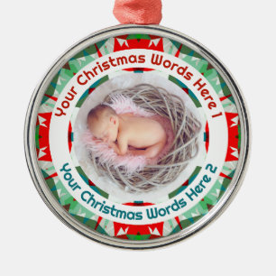 Erstes Weihnachten des Babys - rote grüne Familien Ornament Aus Metall