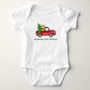 Erstes Weihnachten des Babys roter LKW Baum Elch Baby Strampler