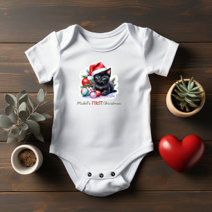Erstes Weihnachten des Babys schwarzes Kätzchen Sa Baby Strampler