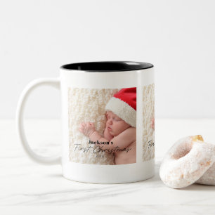 Erstes Weihnachten des Babys Simple Modern Foto Zweifarbige Tasse