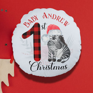 Erstes Weihnachten des Babys Süße Zebra Santa Hut  Rundes Kissen