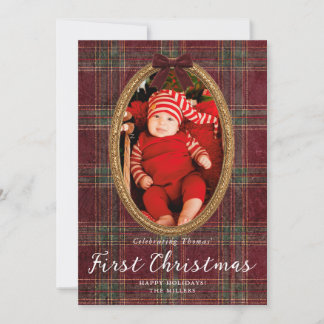 Erstes Weihnachten des Babys Tartan Gold Rahmen We