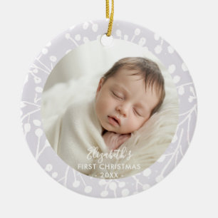 Erstes Weihnachten des Babys Winter Rosa Botanisch Keramik Ornament