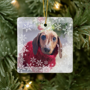 Erstes Weihnachten des Haustiers Glitter-Schneeflo Keramikornament
