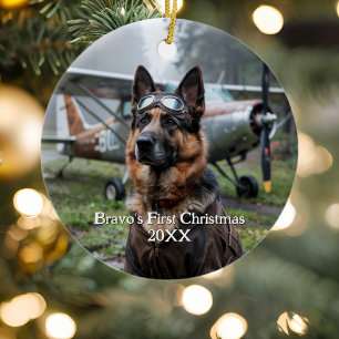 Erstes Weihnachten Deutscher Schäferhund-Pilot Lus Keramik Ornament