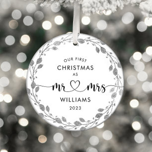 Erstes Weihnachten Ehemann Ehefrau Silber Kranz Fo Ornament Aus Metall