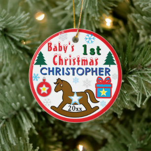Erstes Weihnachten eines Jungen FOTO Schaukelpferd Keramik Ornament