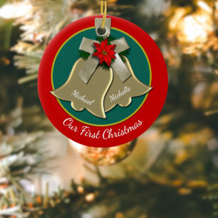 Erstes Weihnachten eines neuen Paares Goldene Gloc Keramikornament