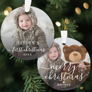 Erstes Weihnachten Einfaches Skript Baby-Foto Ornament