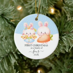 Erstes Weihnachten Familie mit 4 Personen mit Häsc Keramik Ornament