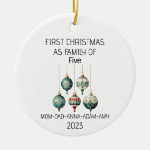 Erstes Weihnachten Familie mit fünf Personen Vinta Keramik Ornament