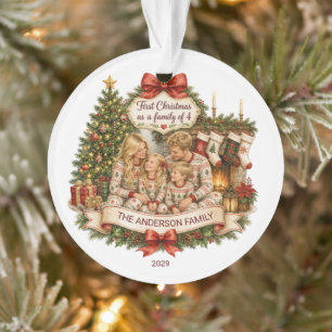 Erstes Weihnachten Familie von 4 Personen Maßgesch Ornament