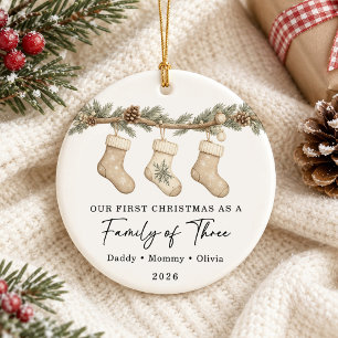 Erstes Weihnachten Familie zu Dritt Benutzerdefini Keramik Ornament
