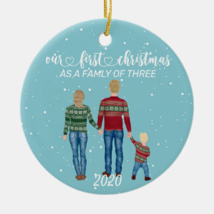 Erstes Weihnachten Familie zu Dritt Blondes Haar M Keramik Ornament