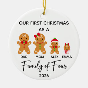 Erstes Weihnachten Familie zu Viert Lebkuchen Keramik Ornament