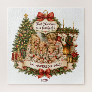 Erstes Weihnachten Familien-Wasserfarben-Puzzle