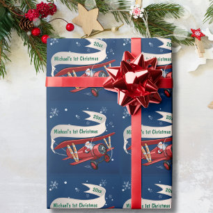Erstes Weihnachten Flugzeug Santa Fliegend Benutze Geschenkpapier
