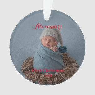 Erstes Weihnachten Foto des Kindes hochladen Ornament