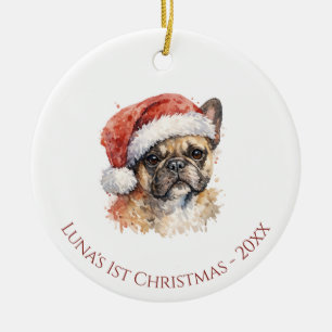 Erstes Weihnachten Französische Bulldogge Aquarell Keramik Ornament