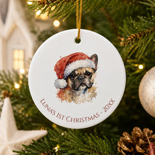 Erstes Weihnachten Französische Bulldogge Aquarell Keramik Ornament
