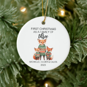 Erstes Weihnachten Fuchs Familie zu Dritt Keramik Ornament