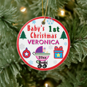 Erstes Weihnachten für das kleine Mädchen Rosa Lil Keramik Ornament