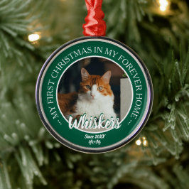 Erstes Weihnachten für immer Zuhause Katzenfoto un Ornament Aus Metall