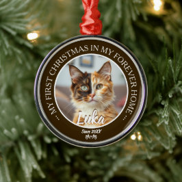 Erstes Weihnachten für immer Zuhause Katzenfoto un Ornament Aus Metall